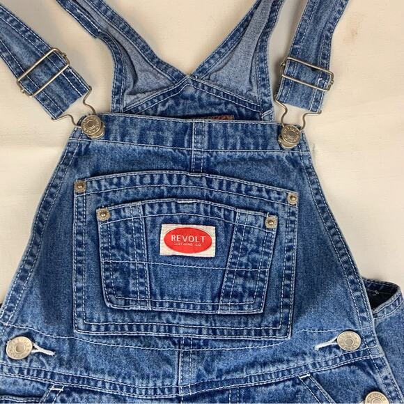 Revolt juniors size small denim overalls stamped floral y2k vintage blue - Picture 4 of 10
